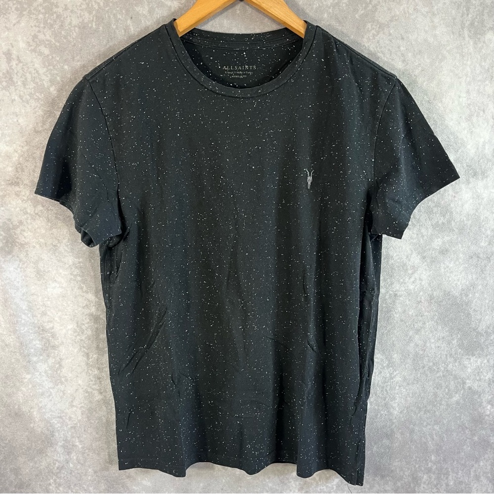 All Saints Shirt Women XS Black White Outer Space Top Crew Neck Short Sleeve Tee